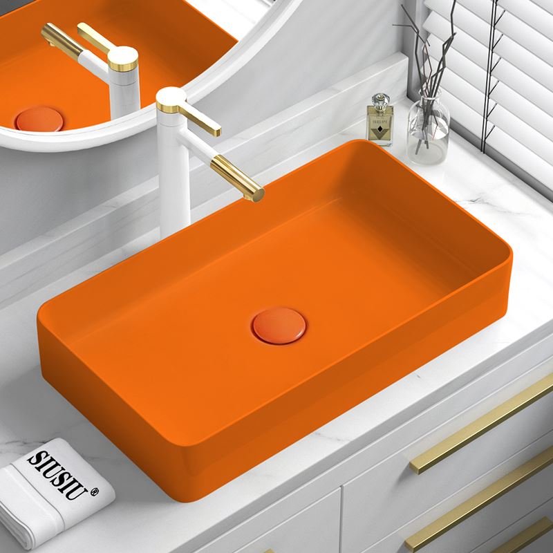 北欧哑光橙色台上盆家用方形洗手盆单盆创意酒店洗脸盆洗面盆水池