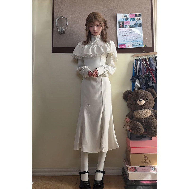 法式富家千金斗篷连衣裙女春季2025新款高级感收腰显瘦鱼尾长裙子