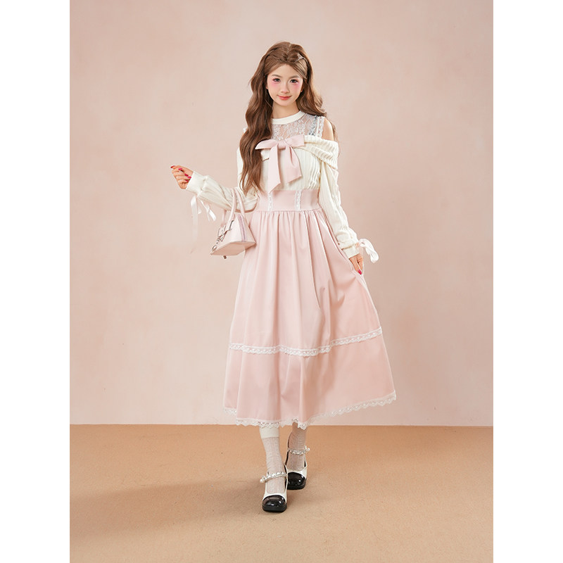 秋日絮语 清楚系优雅温柔浅粉露肩连衣裙女气质修身蕾丝长袖长裙,女装/女士精品,连衣裙,淘宝优惠券,粉丝福利购,淘宝优惠卷