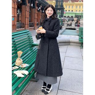 冬日欧尼 韩版气质高智感翻领双排扣千金风秋冬中长款毛呢外套女