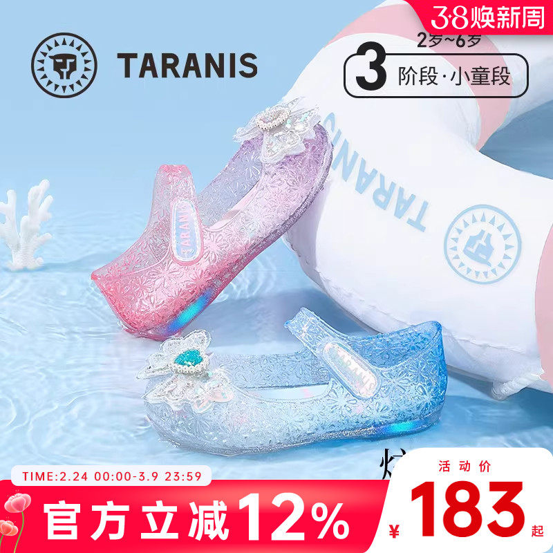 泰兰尼斯公主闪灯蓝色水晶鞋优雅英伦走秀演出聚会透明软底透气鞋