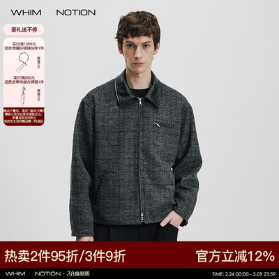 WHIMNOTION 25AW「羊毛底特律」重磅加厚羊毛混纺真皮领夹克外套