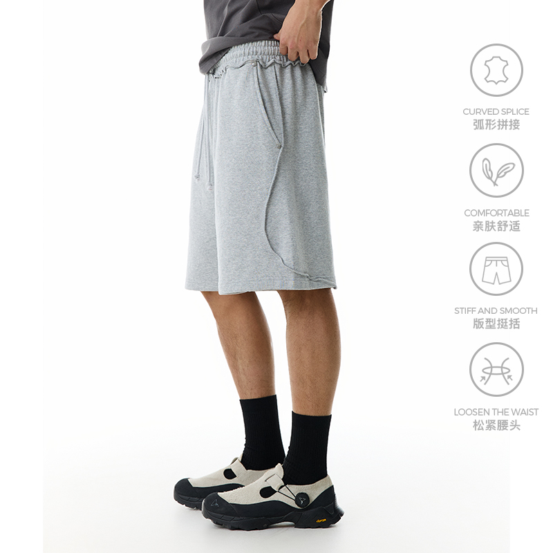 WHIMNOTION 25SS弧形结构撞钉短裤夏休闲卫裤百搭情侣运动五分裤