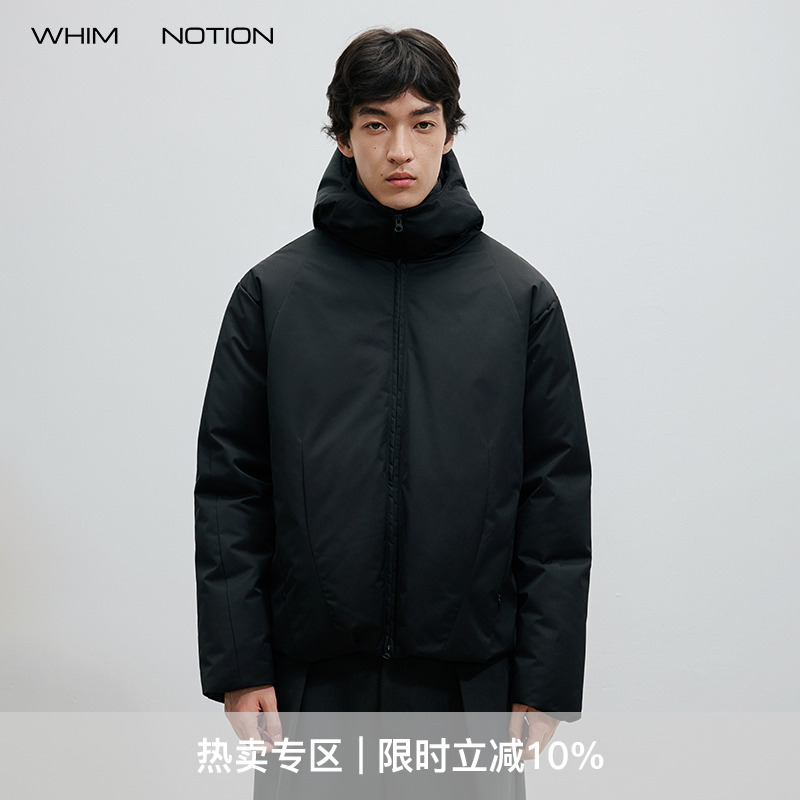 WHIMNOTION 25AW「90白鹅绒」破骨结构立体剪裁连帽防水羽绒服