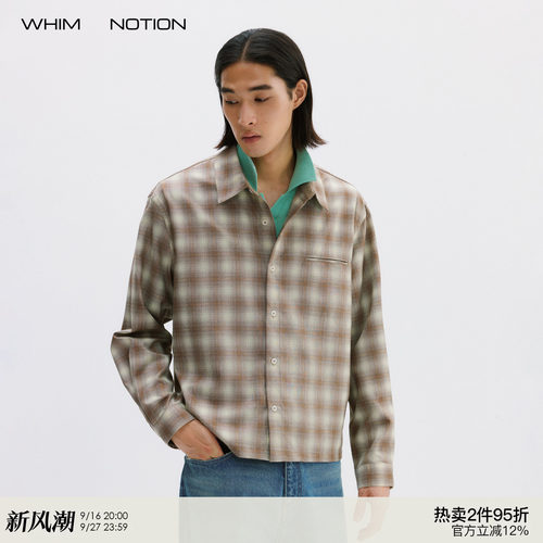 WHIMNOTION 26AW「短款箱型」复古色织格纹长袖衬衫休闲百搭外套