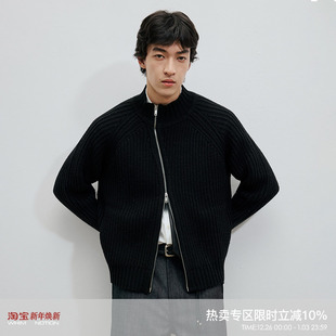 WHIMNOTION 25AW「斜拉链」重磅进口美利奴羊毛混纺针织毛衣外套