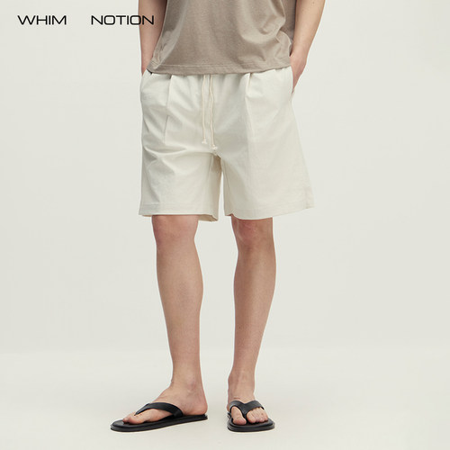 WHIMNOTION 26SS「日本东丽亚麻」立体打褶运动短裤透气五分裤