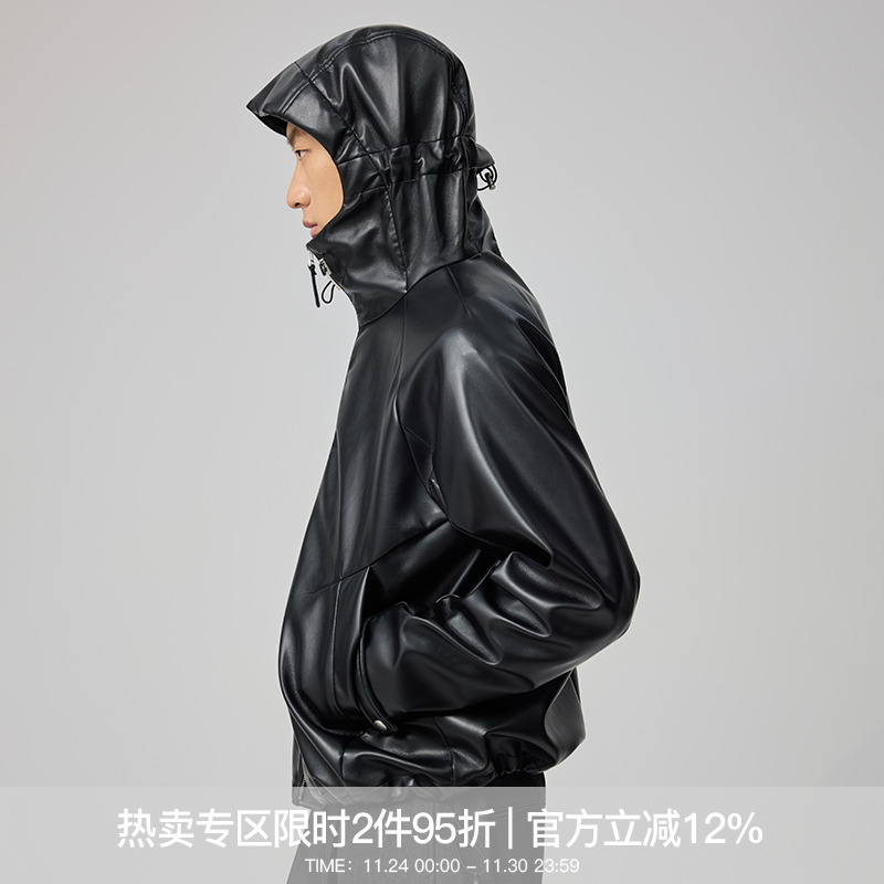 WHIMNOTION 25AW「皮革冲锋衣」破骨拼接结构蛋白皮皮衣夹克外套