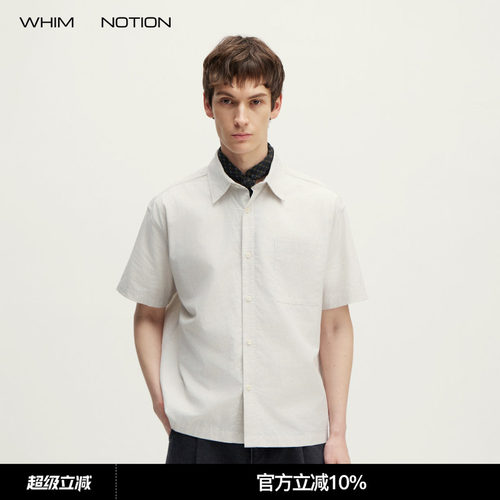 WHIMNOTION 26SS「亚麻千鸟格」色织格纹口袋短袖衬衫 简约休闲
