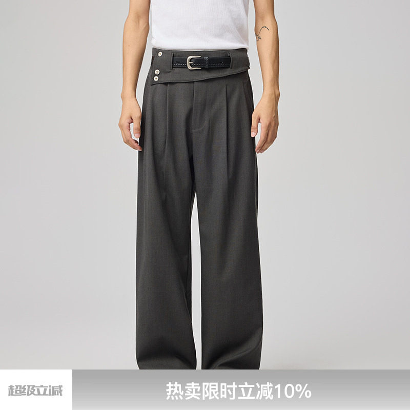 WHIMNOTION 25AW「可拆卸腰封」镂空结构口袋羊毛西裤直筒休闲裤