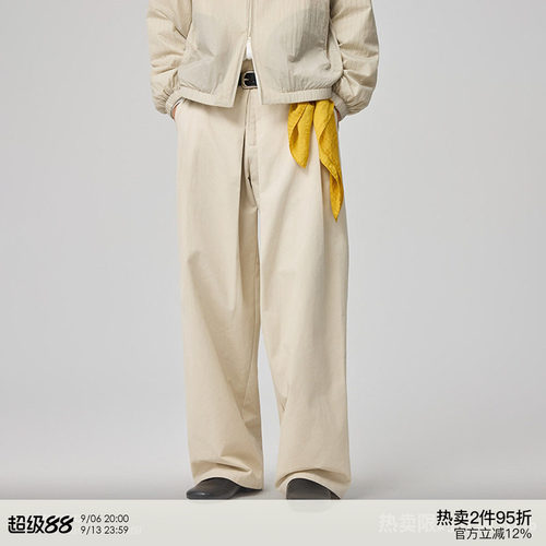 WHIMNOTION 25AW「对褶神裤2.0」高密斜纹长绒棉休闲长裤宽松直筒