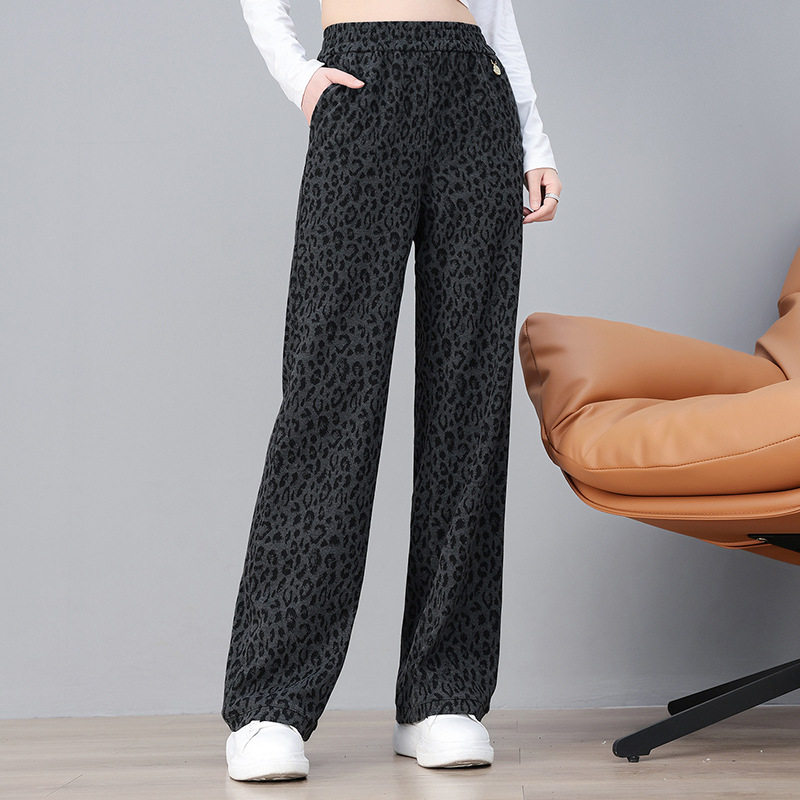 时尚豹纹裤子女款2026新款春秋时尚洋气女士休闲阔腿裤垂感运动裤