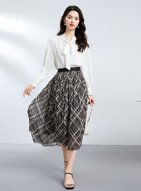 半裙女2025夏季新款时尚百搭显瘦格子百褶半身裙南油女装格子长裙