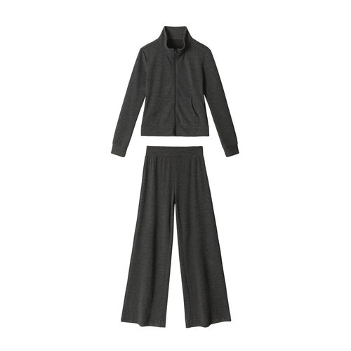 HeyHenry2025秋季立领正肩短款卫衣外套女条纹直筒休闲裤运动套装