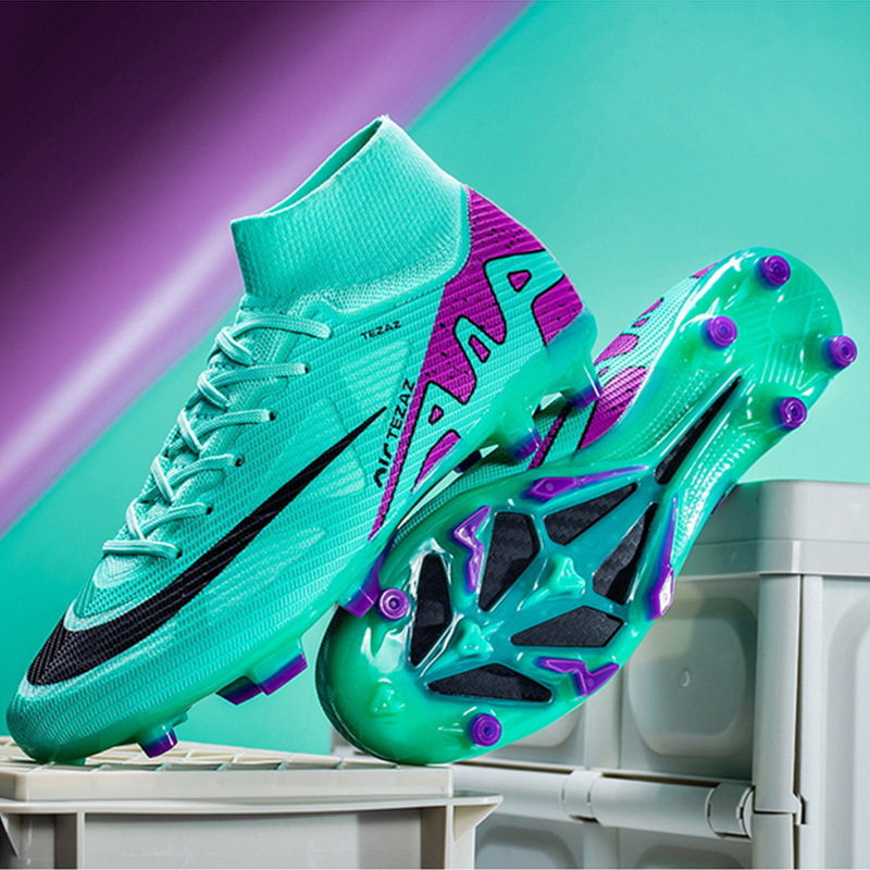 C罗刺客足球鞋刺15莆田无缝飞织男高帮学生碎钉长钉草地比赛训练