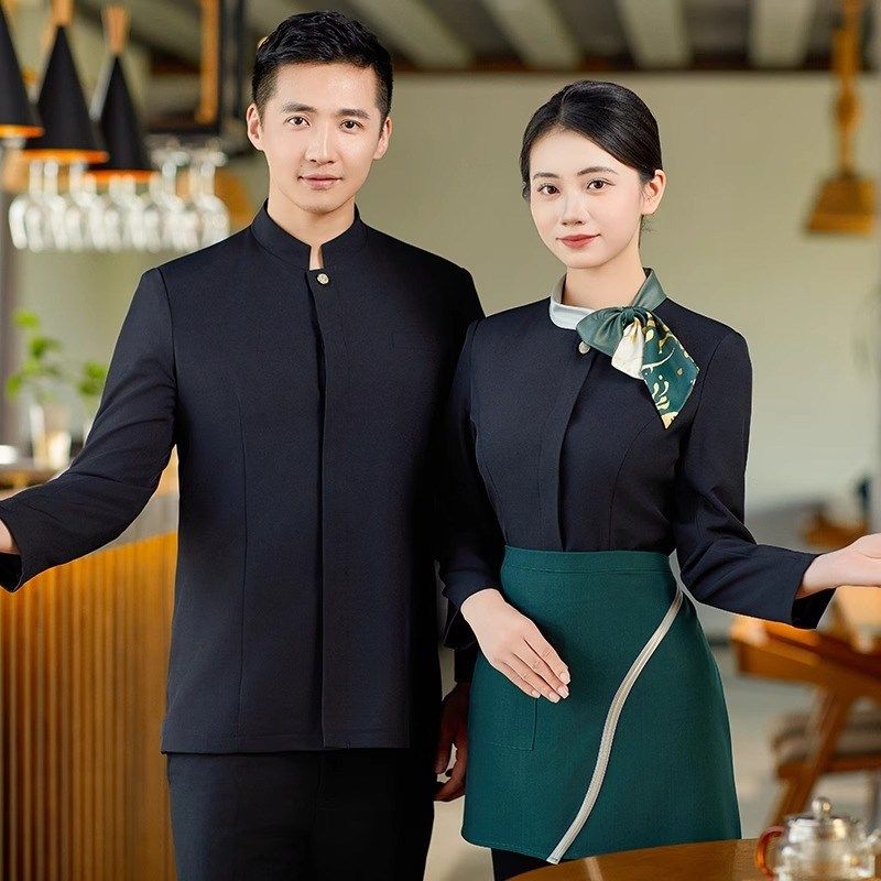 高档餐厅服务员工作服夏季酒店餐饮火锅饭店咖啡厅服装黑色短袖女