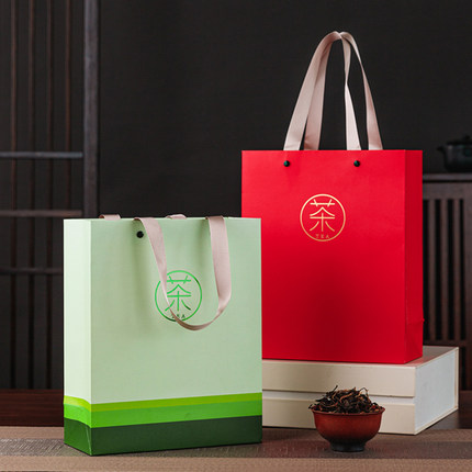 茶叶手提袋礼品袋绿茶红茶通用礼袋高档纸袋一斤装茶叶包装袋定制
