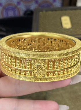 金包银算盘手镯宽面镂空闭口镯子新娘结婚首饰可定制婚礼婚嫁饰品