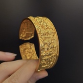 金包银錾刻清明上河图手镯开口镶石百搭首饰镯子送礼物可定制定做