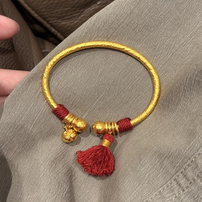 金包银柿子盘缠手镯女款开口锤纹镯子新中式首饰可定制饰品送礼物