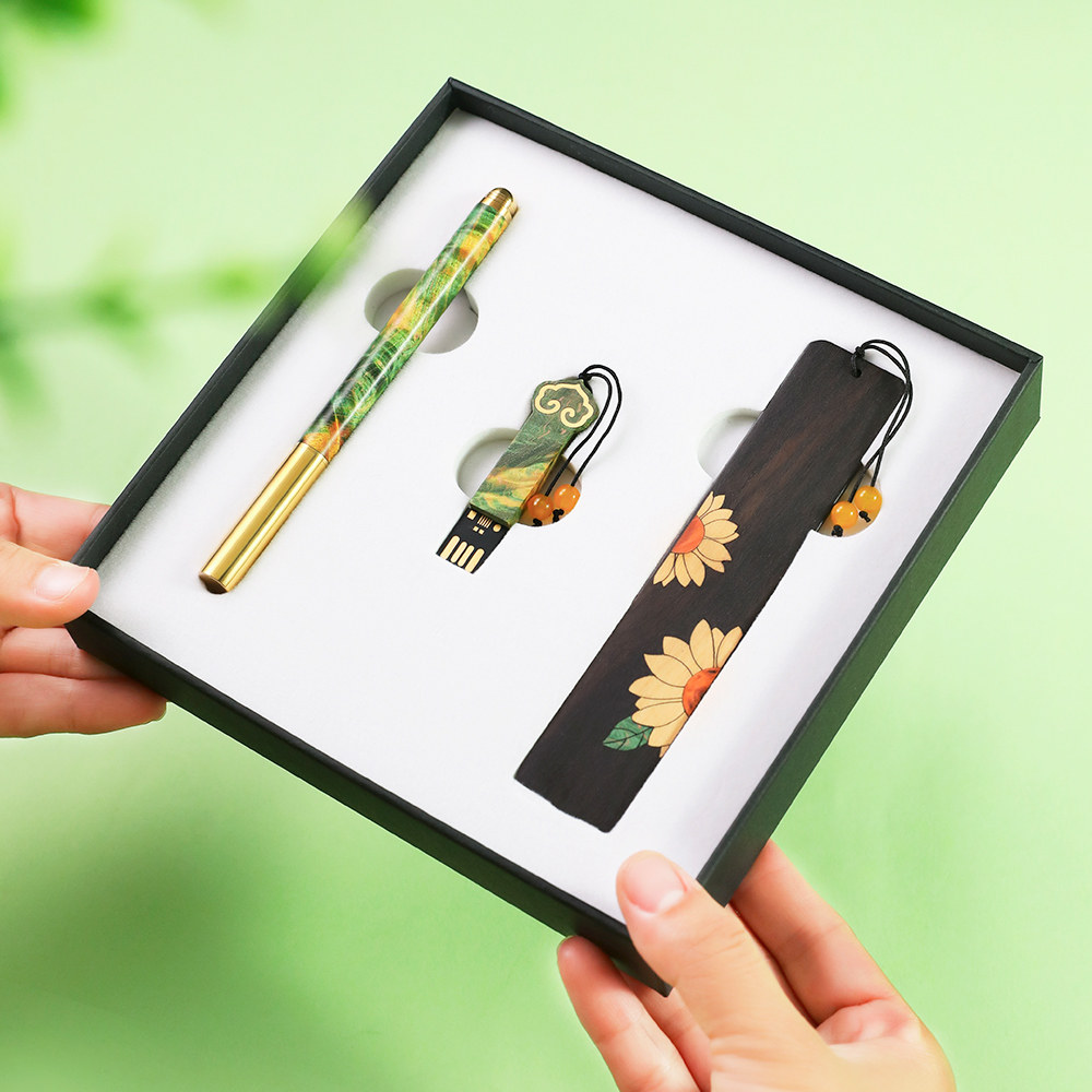 向日葵木质书签中国风创意礼物文创定制刻字礼盒套装毕业季纪念品订制送老师学生diy产品公司年会商务礼品