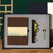 千里江山黑檀木宝珠笔手机支架名片座笔记本办公摆件套装 商务高档签字笔故宫文创礼盒年会活动礼物定制刻字