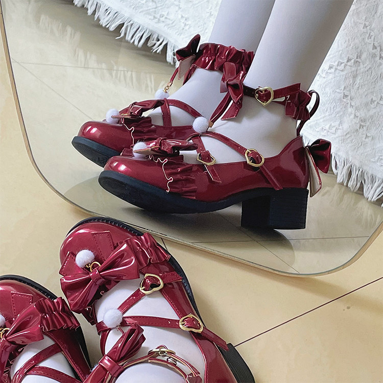 结缘狂响 原创lolita鞋细闪圆头中跟花边洛丽塔百搭可爱少女单鞋