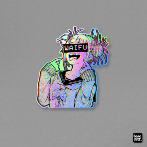 可爱虎牙美女WAIFU重影镭射贴纸