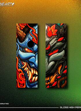 EONE反光车贴彩绘TATOO 日式般若蓝黑脸左右改装漆面风挡竖长贴纸