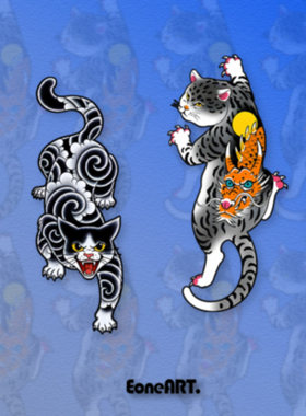 奶凶猫咪纹身反光车贴防水贴纸