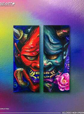 EONE反光车贴日式TATOO 般若红蓝脸左右彩绘油画风室内外竖长贴纸