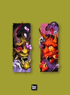 EONE反光车贴 日式般若彩绘TATOO风格室内外玻璃漆面装饰竖长贴纸