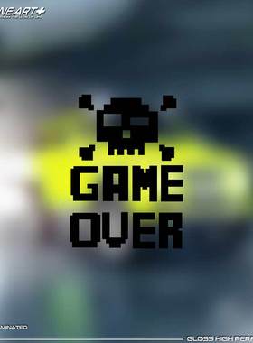 EONE反光车贴像素骷髅GAMEOVER马赛克风格车身玻璃笔记本镂空贴纸