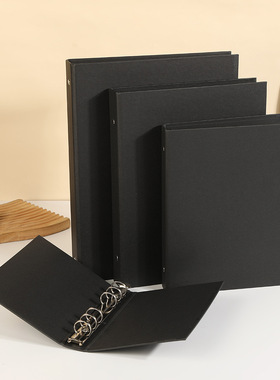 a4黑色牛皮纸活页本外壳a6手帐本相册笔记本资料册活页本子定制