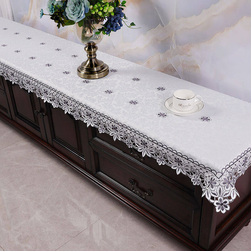 语斯绒欧式电视柜桌布盖布蕾丝布艺长方形客厅梳妆台长条高级感现