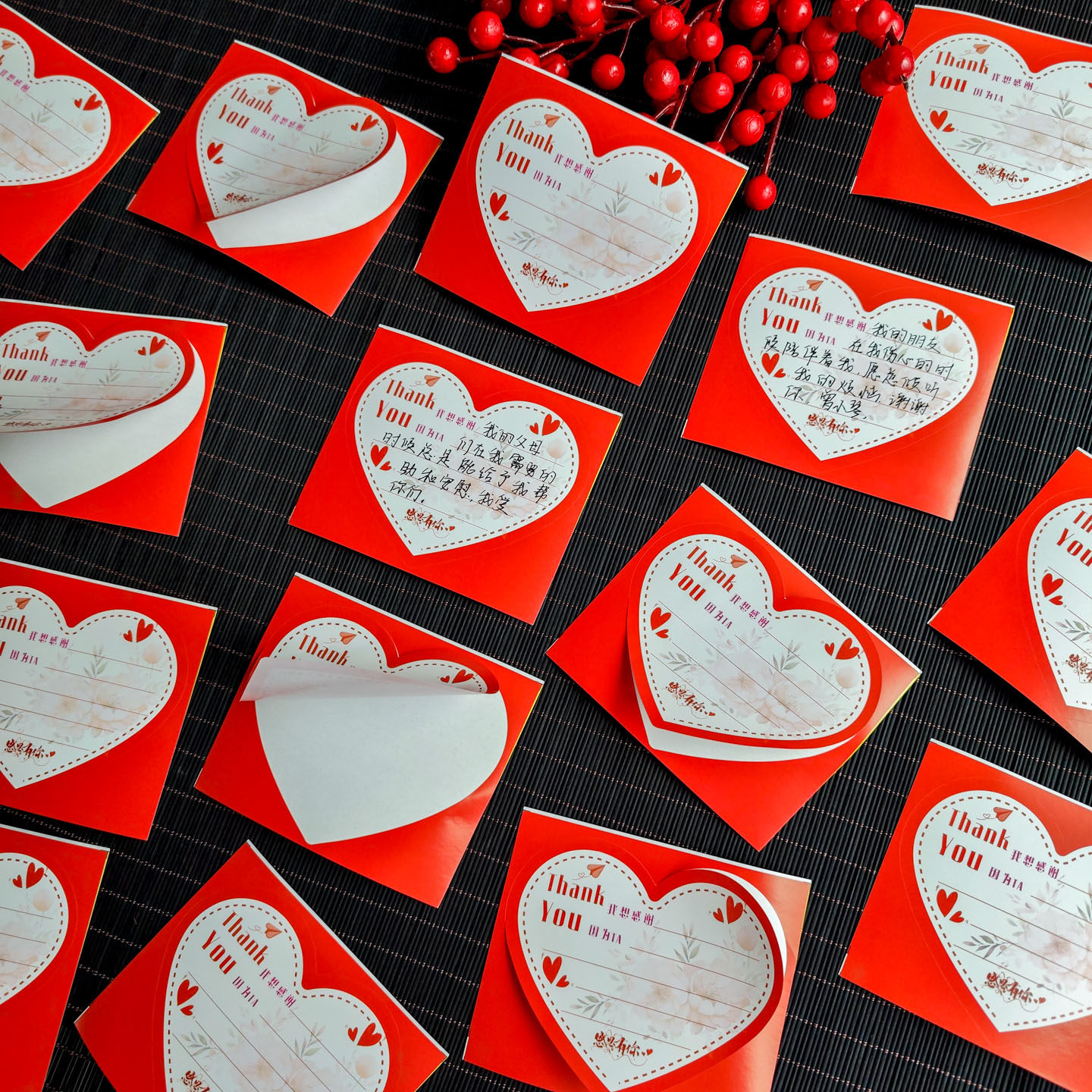 彩昶感恩节爱心形贴纸手写感谢信