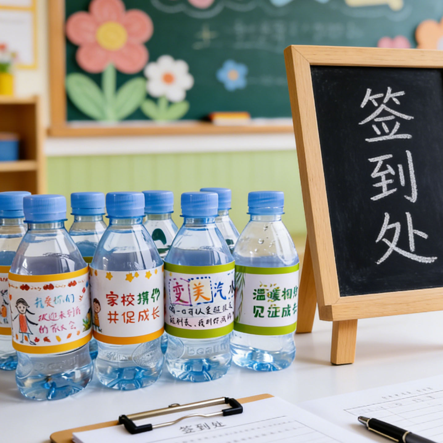 毕业季家长会矿泉水贴纸定制幼儿园小学生教室签到台仪式感布置桌面礼物儿童空白手写祝福寄语标签装饰水瓶贴