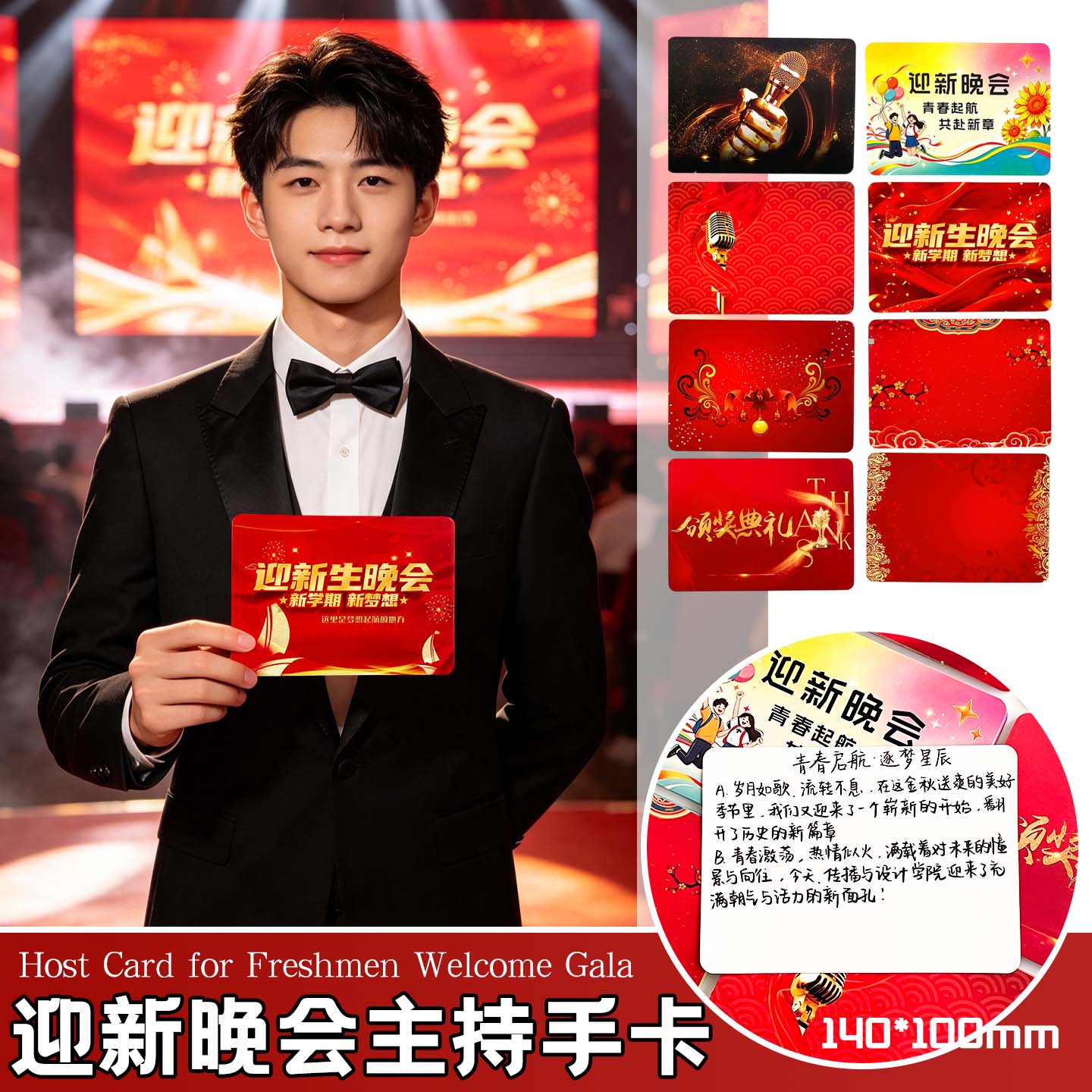 婚礼开学典礼主持人台词手卡定制幼儿园儿童小学生颁奖晚会朗诵演讲比赛通用高级感加厚手写手持发言稿提示卡 - 实物图