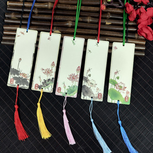 古风荷花主题空白书签古典中国风精美带流苏挂绳加厚可手写硬笔书法祝福心愿卡纸创意小学生手工文创diy材料
