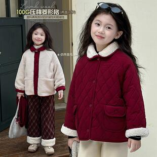 女童双面穿外套2026冬季新款儿童加绒加厚保暖棉衣女宝宝休闲棉服