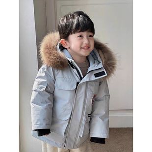 男童外套冬天加绒加厚大毛领连帽衫洋气儿童派克服宝宝保暖棉服潮