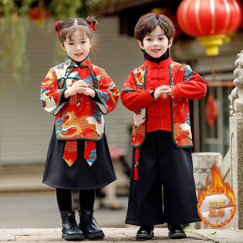 儿童汉服唐装新中式加绒男童拜年