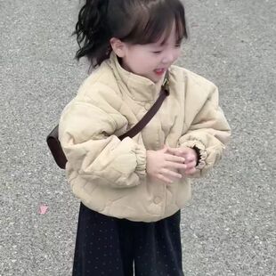 女童冬装加厚棉服2025新款韩系可爱夹棉棉衣女宝保暖短款棉袄外