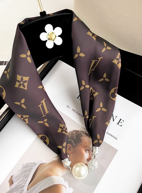 lv5&vv20绑包珍珠项链磁吸扣丝巾女新款发带锁骨链小领巾搭配衬衫