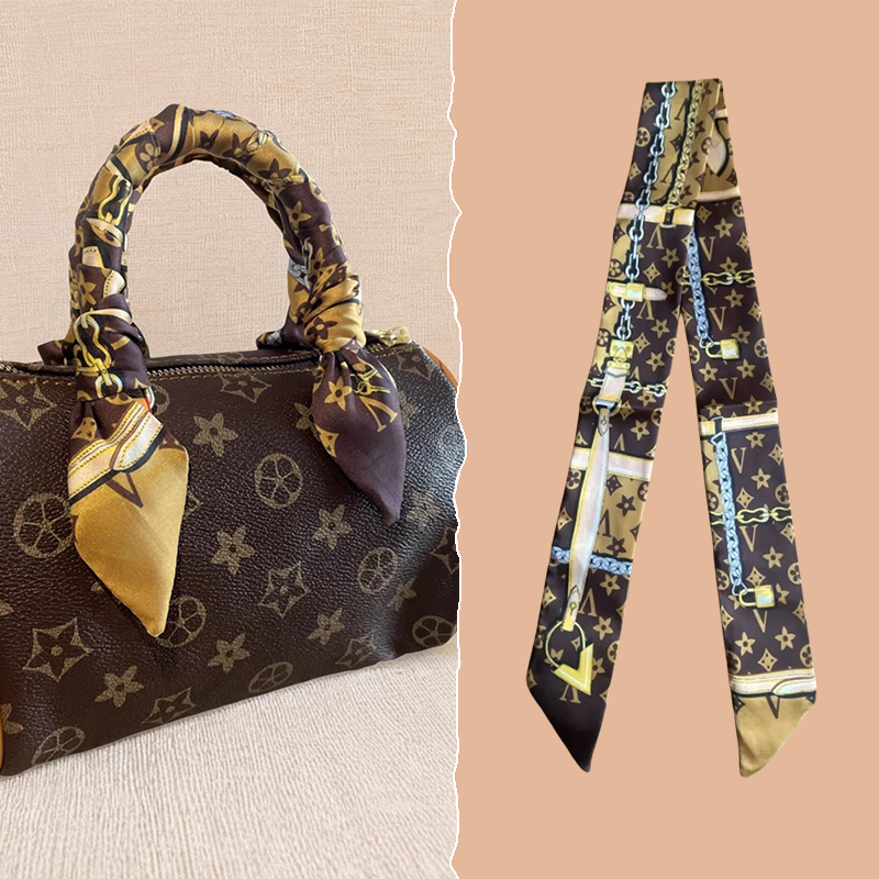 lv5&vv20绑包老花丝巾小长条缠包手柄丝带绑带细窄领巾包装饰围巾