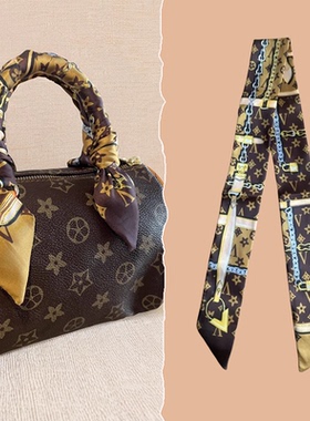 lv5&vv20绑包老花丝巾小长条缠包手柄丝带绑带细窄领巾包装饰围巾