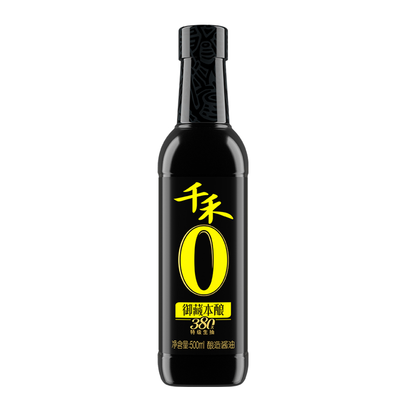 千禾零添加酱油380天500ml瓶装纯粮酿造头道特级生抽不含味精无碘