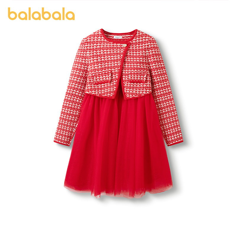 巴拉巴拉女童连衣裙小香风春秋新款儿童红色公主裙子,童装/婴儿装/亲子装,连衣裙,淘宝优惠券,粉丝福利购,淘宝优惠卷