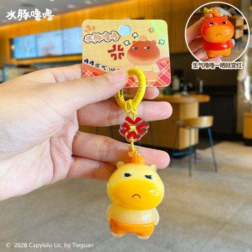 变色水豚噜噜车钥匙扣书包挂件