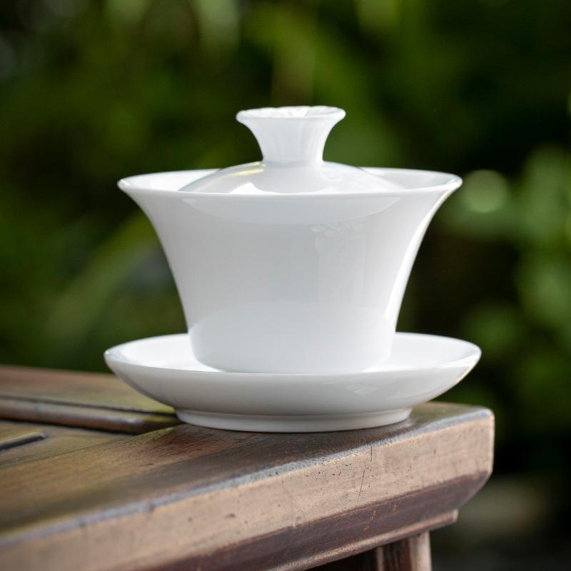 高足盖碗德化白瓷茶具陶瓷三才
